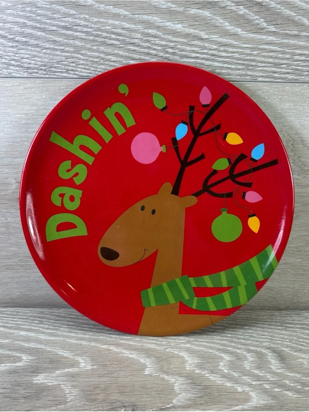 Set Of 4 Kids Holiday-Themed Melamine Plate Santa Snowman Reindeer Penguin 8”